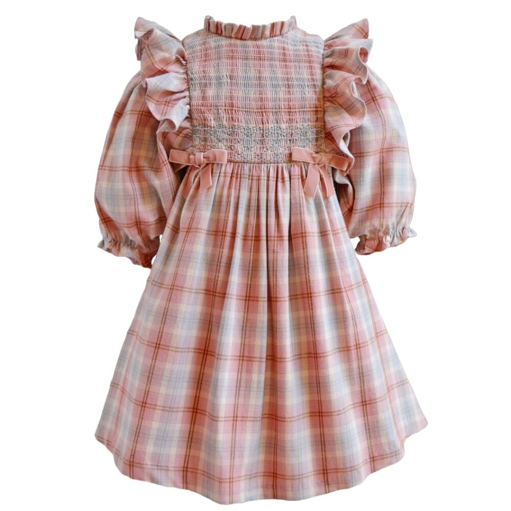 Bonnie Jean Girls 3M-6X Plaid Smocked Pinafore Ruffle Dress
